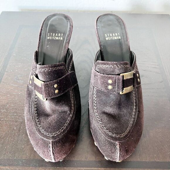 Stuart Weitzman Women’s Mules Heels Size 8 Suede Leather Dark Brown - Picture 4 of 10